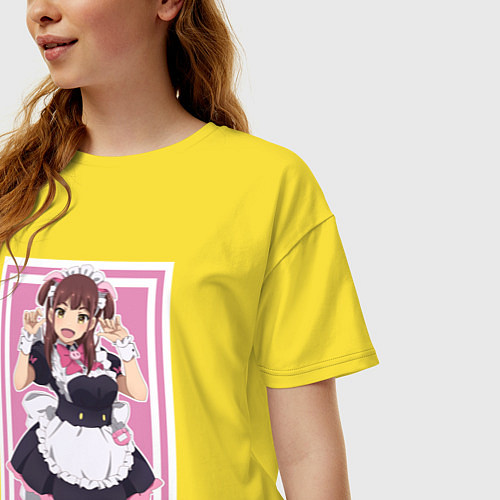 Женская футболка оверсайз Радостная Нагоми - Война горничных Акибы / Желтый – фото 3