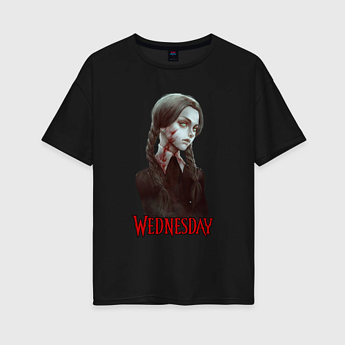 Женская футболка оверсайз Wednesday fan art / Черный – фото 1
