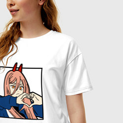 Футболка оверсайз женская Пауэо показывает сердечко - черный, цвет: белый — фото 2