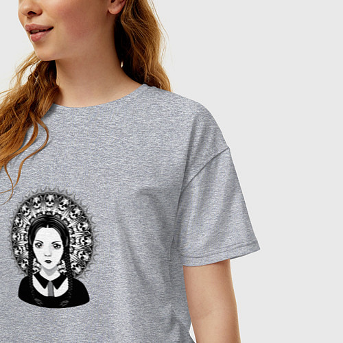 Женская футболка оверсайз Готическая девушка с черепами / Меланж – фото 3