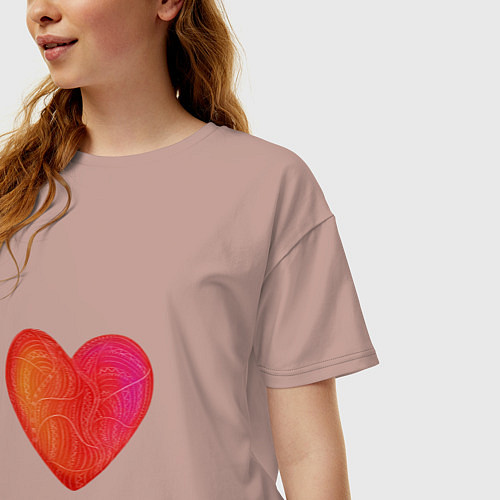 Женская футболка оверсайз Красное Сердце любовь / Пыльно-розовый – фото 3