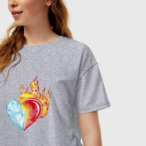 Женская футболка оверсайз Лёд и пламя Сердце / Меланж – фото 3