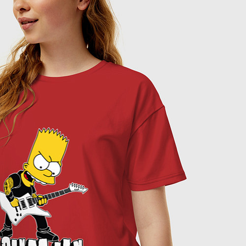 Женская футболка оверсайз Sum41 Барт Симпсон рокер / Красный – фото 3