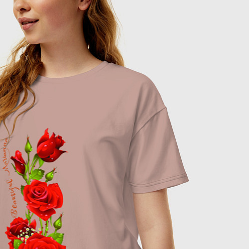 Женская футболка оверсайз Прекрасная Марианна - букет из роз / Пыльно-розовый – фото 3