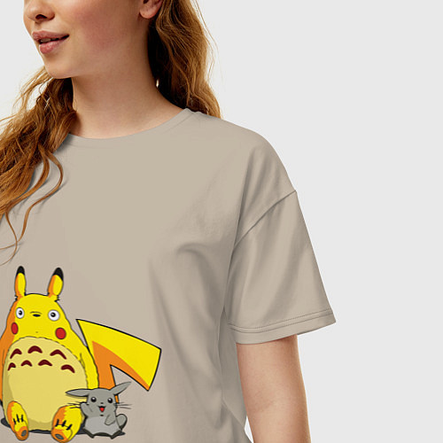 Женская футболка оверсайз Pika Totoro / Миндальный – фото 3