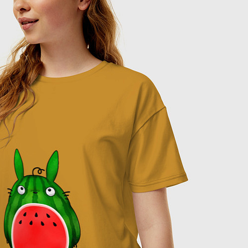 Женская футболка оверсайз Арбузный Тоторо / Горчичный – фото 3