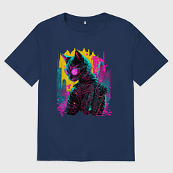 Футболка оверсайз женская Киберпанк кот в очках, цвет: тёмно-синий