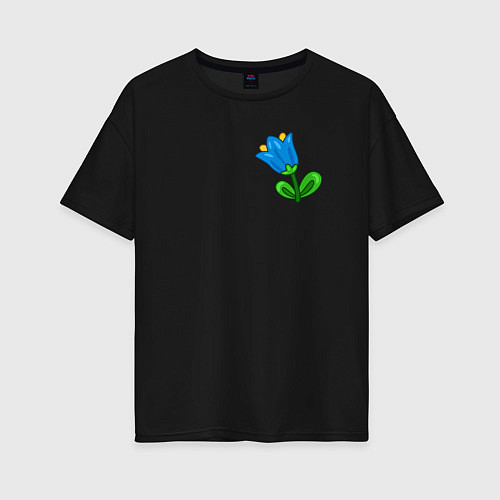 Женская футболка оверсайз Мультяшный цветок голубой колокольчик / Черный – фото 1