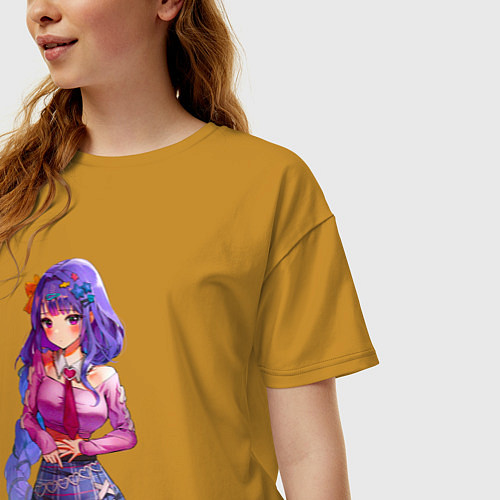 Женская футболка оверсайз Шогун Райден школьница / Горчичный – фото 3