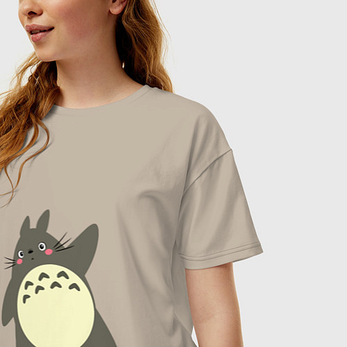 Женская футболка оверсайз Hello Totoro / Миндальный – фото 3