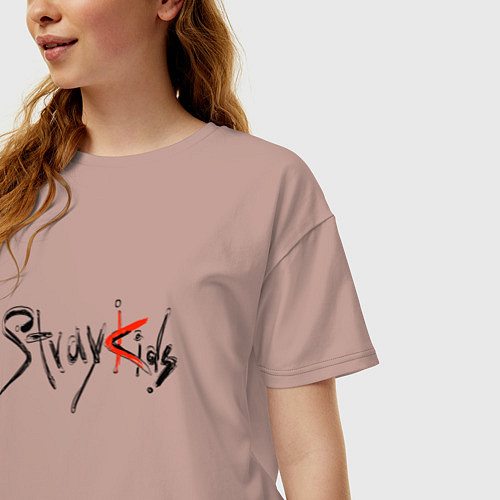 Женская футболка оверсайз Бойзбэнд Стрей Кидс / Пыльно-розовый – фото 3