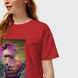 Футболка оверсайз женская Vincent Van Gogh - автопортрет - нейросеть, цвет: красный — фото 2
