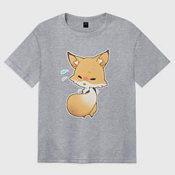 Футболка оверсайз женская Милая лисичка смущается, цвет: меланж