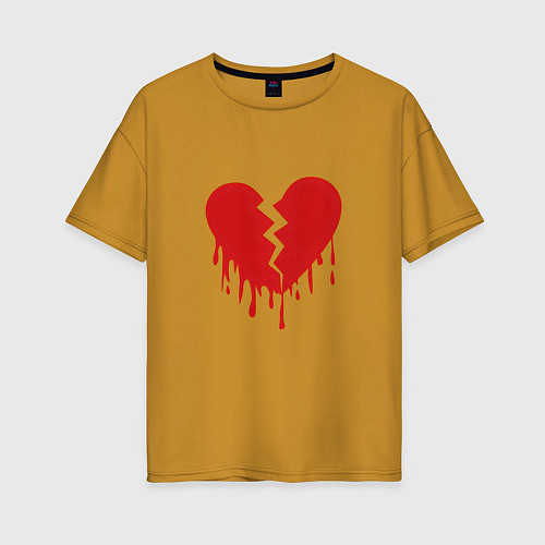 Женская футболка оверсайз Большое разбитое сердце / Горчичный – фото 1