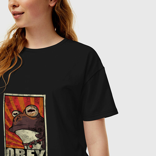 Женская футболка оверсайз Obey frog / Черный – фото 3