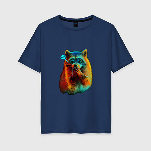 Женская футболка оверсайз Ooops raccoon / Тёмно-синий – фото 1