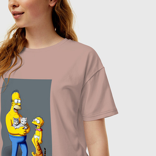 Женская футболка оверсайз Homer Simpson and cats - нейросеть арт / Пыльно-розовый – фото 3