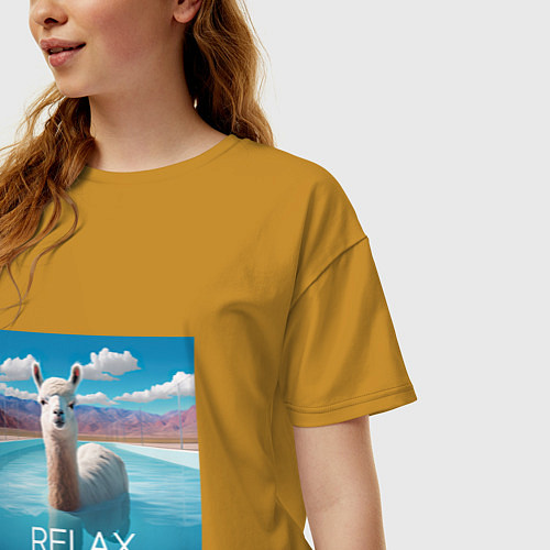 Женская футболка оверсайз Relax Lama / Горчичный – фото 3