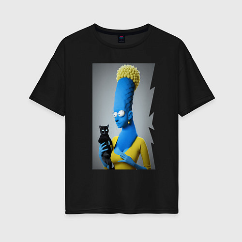 Женская футболка оверсайз Marge Simpson and black cat - нейросеть - fantasy / Черный – фото 1