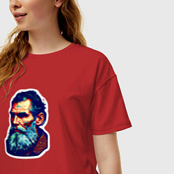 Футболка оверсайз женская Лев Толстой арт, цвет: красный — фото 2