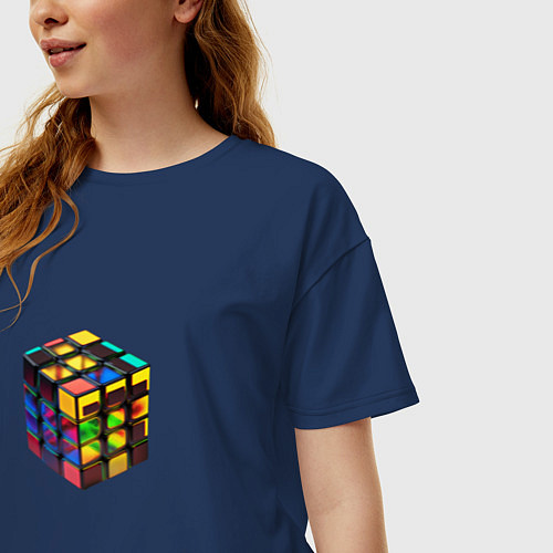 Женская футболка оверсайз Кубик-рубик / Тёмно-синий – фото 3