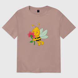 Футболка оверсайз женская Мультяшная летняя пчелка, цвет: пыльно-розовый