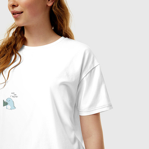 Женская футболка оверсайз Милый динозаврик - парные принты / Белый – фото 3
