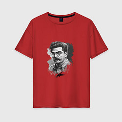 Футболка оверсайз женская Сталин в черно-белом исполнении, цвет: красный