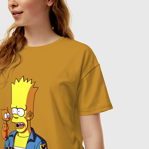 Женская футболка оверсайз Барт Симпсон и Снежок - нейросеть / Горчичный – фото 3