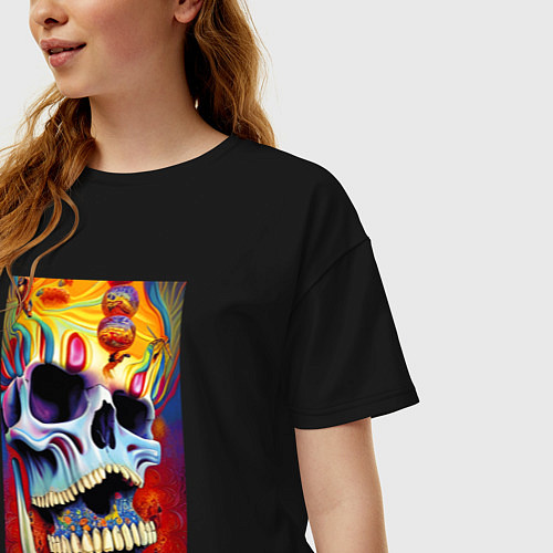 Женская футболка оверсайз Crazy skull - нейросеть - art / Черный – фото 3