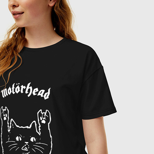 Женская футболка оверсайз Motorhead рок кот / Черный – фото 3