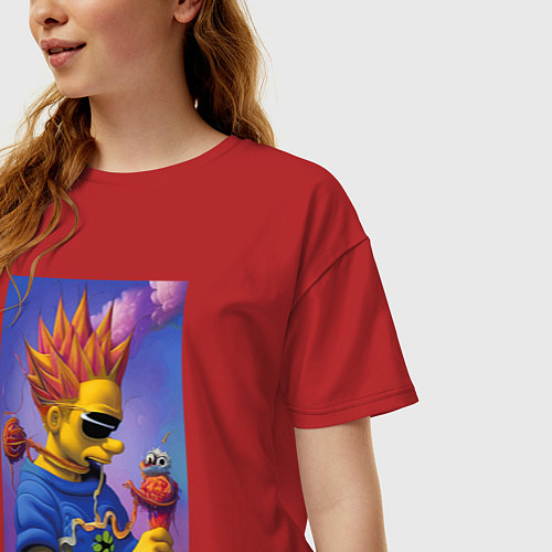 Женская футболка оверсайз Bart Simpson - нейросеть - сюрреализм / Красный – фото 3