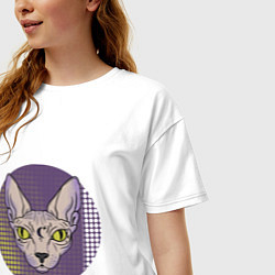 Футболка оверсайз женская Кошка сфинкс в татуировках, цвет: белый — фото 2