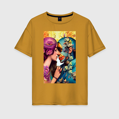 Женская футболка оверсайз Неземная любовь - нейросеть - art / Горчичный – фото 1