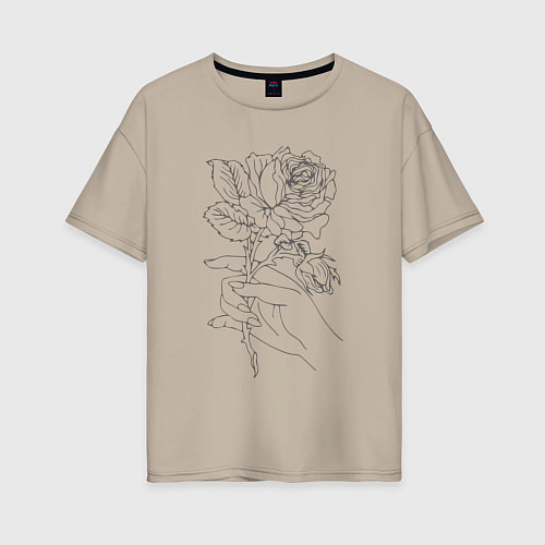 Женская футболка оверсайз Царская роза / Миндальный – фото 1