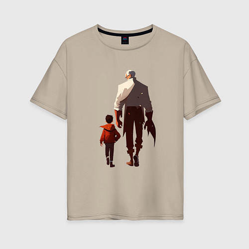 Женская футболка оверсайз Седой отец и молодой сын / Миндальный – фото 1