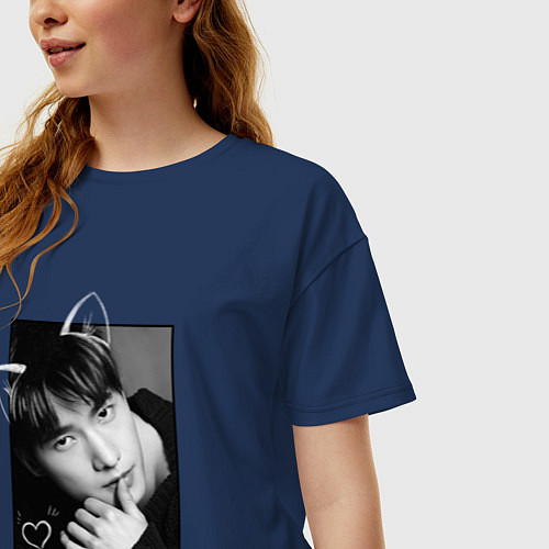 Женская футболка оверсайз Котик Ян Ян / Тёмно-синий – фото 3