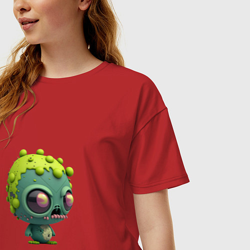 Женская футболка оверсайз Зеленый человечек / Красный – фото 3
