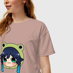 Футболка оверсайз женская Венти в шапочке лягушки, цвет: пыльно-розовый — фото 2