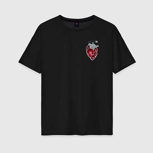 Женская футболка оверсайз Рисованная брошь-сердце / Черный – фото 1