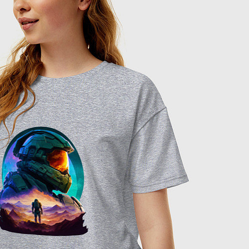 Женская футболка оверсайз Киборг и космический пейзаж / Меланж – фото 3