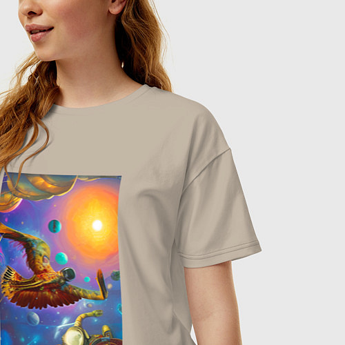 Женская футболка оверсайз Cosmic fantasy - neural network / Миндальный – фото 3