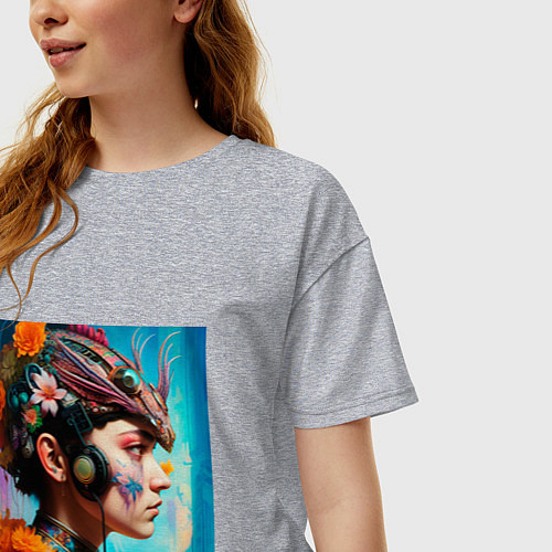 Женская футболка оверсайз Девушка Стимпанк / Меланж – фото 3