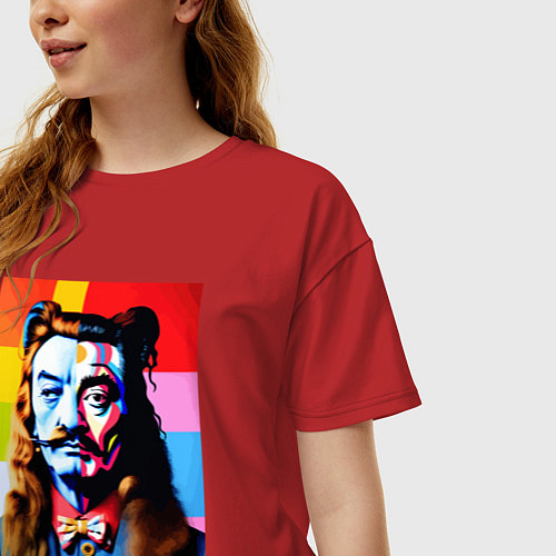 Женская футболка оверсайз Salvador Dali and neural network / Красный – фото 3