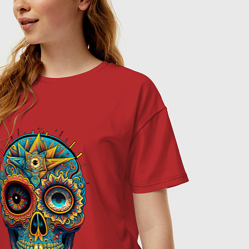 Женская футболка оверсайз Mexican skull / Красный – фото 3