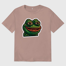 Футболка оверсайз женская Лягушонок Пепе что-то задумал, цвет: пыльно-розовый