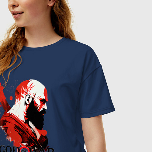Женская футболка оверсайз Кратос, арт / Тёмно-синий – фото 3