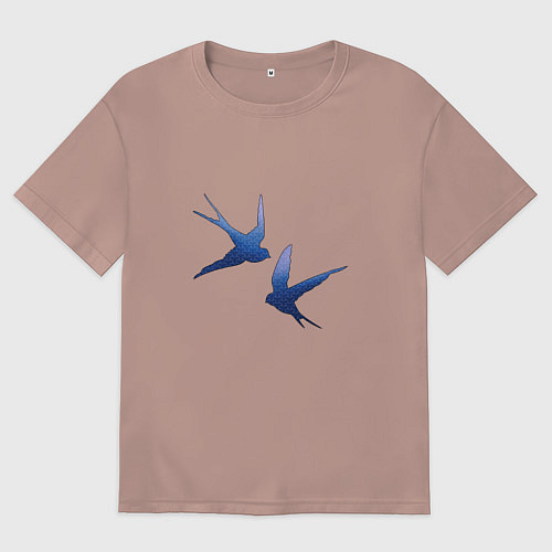 Женская футболка оверсайз Пара ласточек / Пыльно-розовый – фото 1