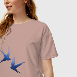 Футболка оверсайз женская Пара ласточек, цвет: пыльно-розовый — фото 2