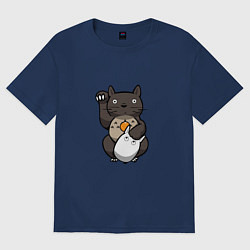 Футболка оверсайз женская Тоторо манэки-нэко, цвет: тёмно-синий